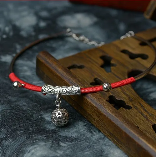 Элегантный китайский стиль качество Miao серебро Torques Chokers ожерелье полый шар Pandent