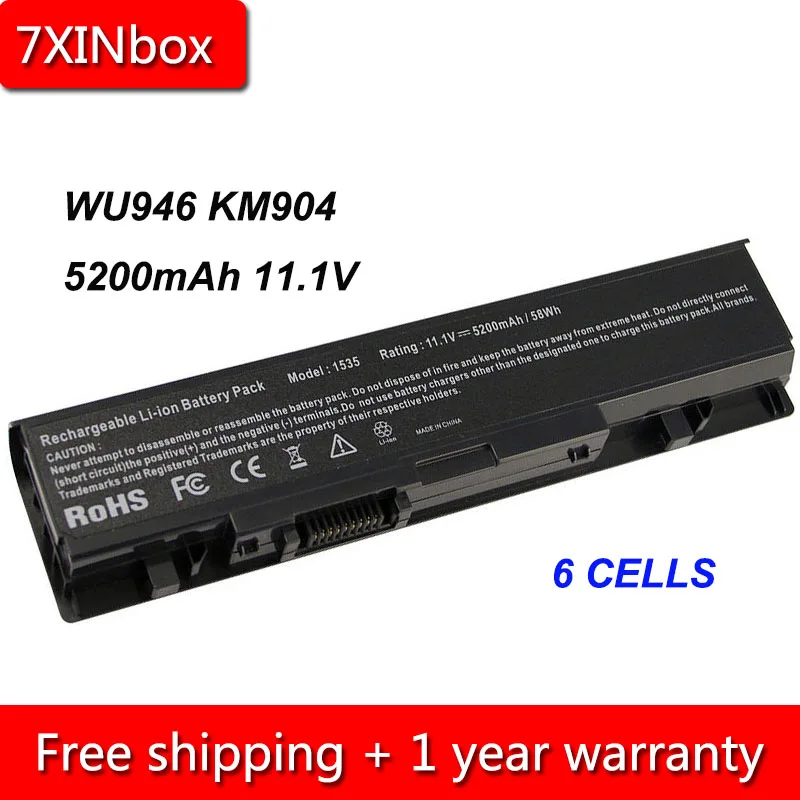 7XINbox 6cell 5200mAh WU960 WU965 KM901 Аккумулятор для ноутбука Dell Studio 1535 1536 1537 1555 1557 PP33L PP39L MT264 PW772 |