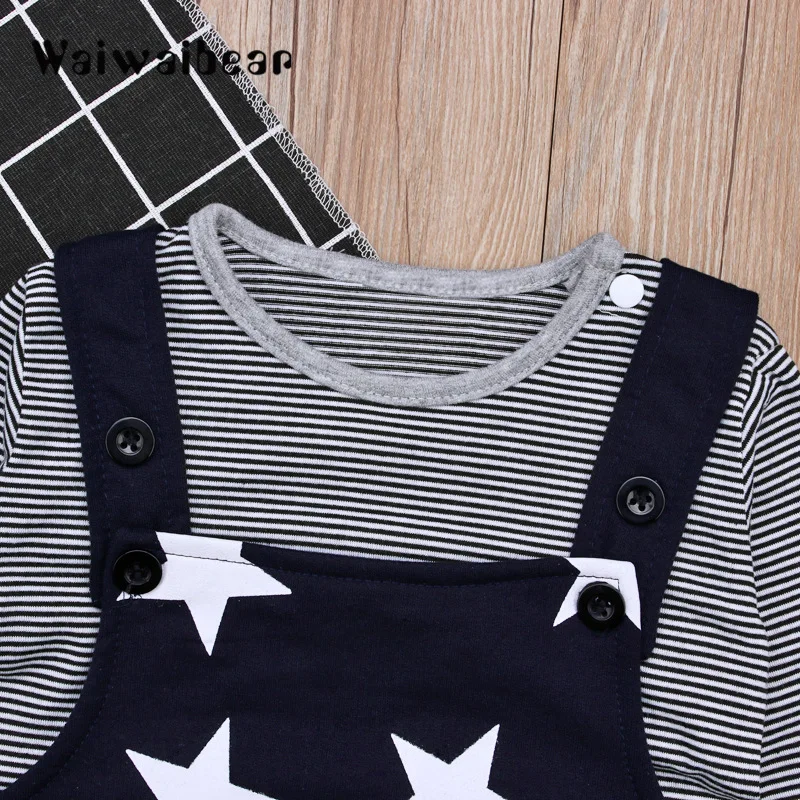 Комплекты костюмов для малышей Модная детская футболка в полоску с длинными