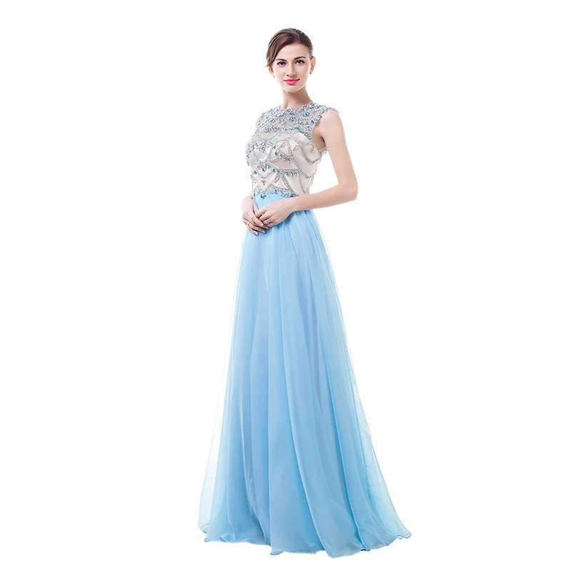 JaneVini Elegant Light Sky Blue Long Bridesmaid Dresses A Line Luxury Crystals Beaded Backless Tulle Women Prom Gowns Plus Size | Свадьбы и