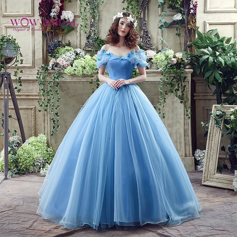 Wowbridal 2021 New Movie Deluxe Adult Cinderella Wedding Dresses Blue Cinderella Ball Gown Wedding Dress Bridal Dress