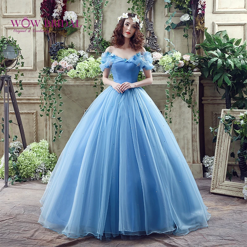 

Wowbridal 2021 New Movie Deluxe Adult Cinderella Wedding Dresses Blue Cinderella Ball Gown Wedding Dress Bridal Dress