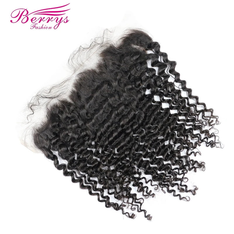 

[Berrys Fashion] Lace Frontal Brazilian Virgin Hair Kinky curly 13x4 Human Hair Extensions with Baby Hair Swiss Lace Free Part