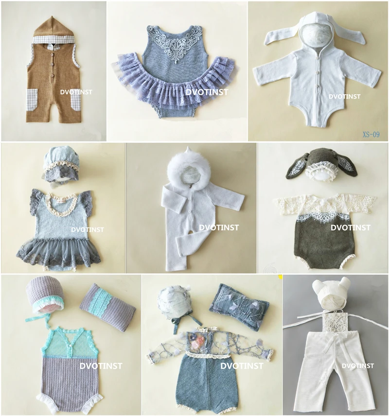 Dvotinst Newborn Photography Props Baby Lace Crochet Knit Outfits Set Clothes Fotografia Accessories Studio Shooting Photo Prop