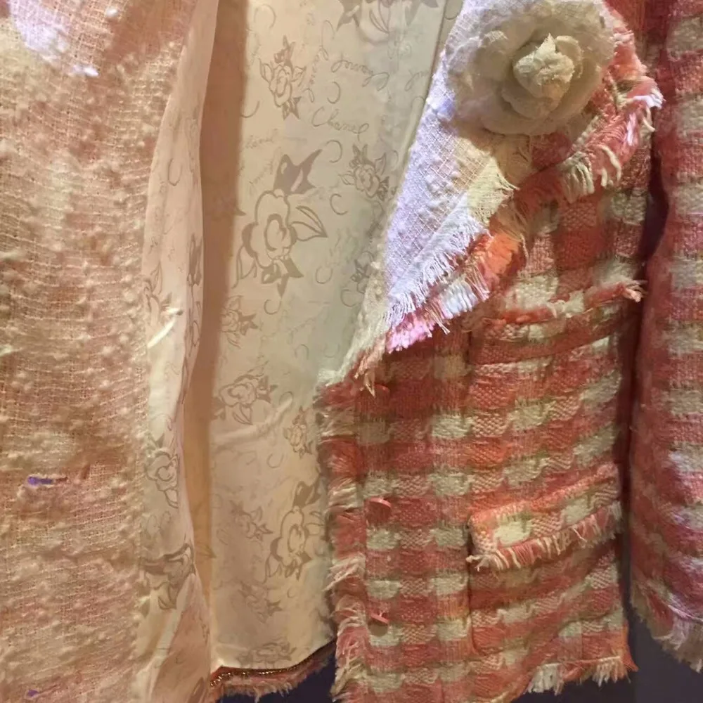 Женская куртка с шелковой подкладкой элегантное женское пальто твидовая для