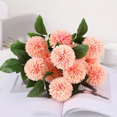 5pcs rose red 5 шт./компл. 3 головы желтый Искусственные цветы гортензии букет с длинными стеблями шелк, принт в виде одуванчиков, осень домашние вечерние декор в форме искусственных цветов - Цвет: 5pcs rose red