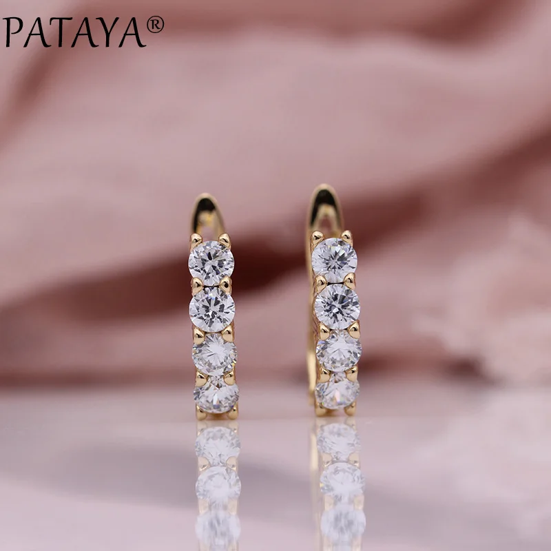 white PATAYA, новые Изящные серьги с подвеской, 585, розовое золото, четыре круглых синих естественных циркония, висячие серьги для женщин, модные свадебные милые ювелирные изделия - Окраска металла: white