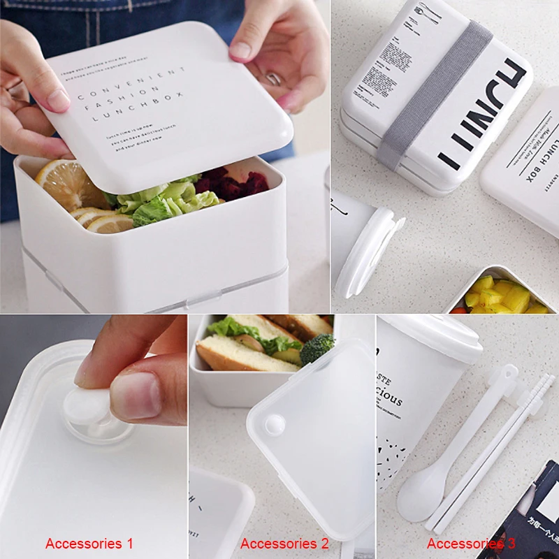 

Microwave Lunch Box 2 Layers Food Container Portable Children Kids School Bento Boxes Dinnerware Lunchbox Accessories Supplies