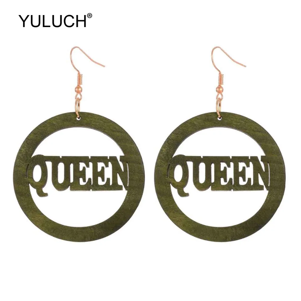 YULUCH 2019 этнические большие круглые деревянные серьги-подвески с буквенной и Queen
