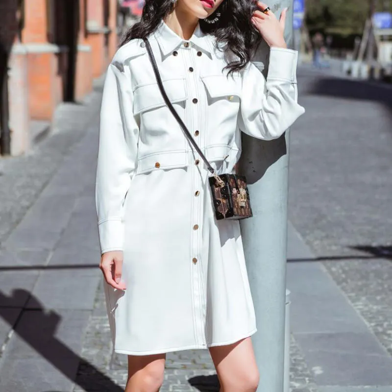 Asymsay металлические кнопки конструкции хит Цвет квадратным воротником платье с