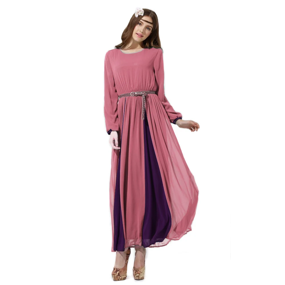 Платье Для Женщин-мусульманок платье из шифона с длинным рукавом для девочек