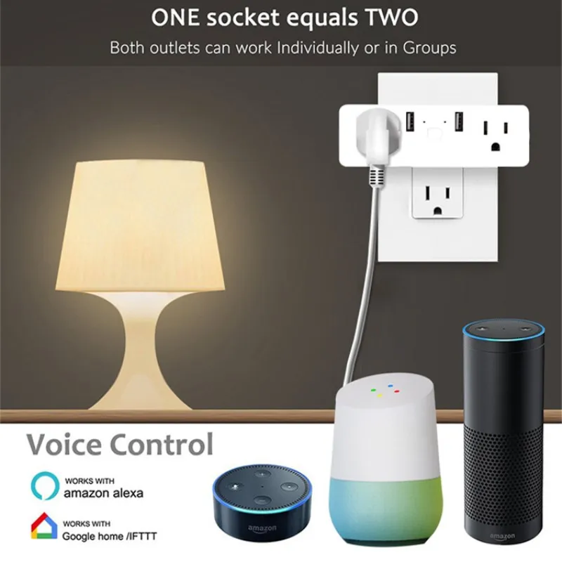 Wifi умная розетка US двойная интерполяция power Monitor Plug с двойным портом USB
