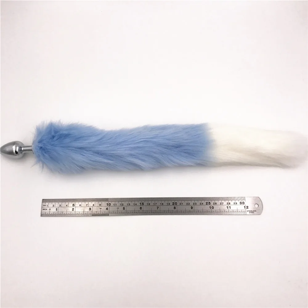 2 Pcs/Lot Vibrator And Light Blue White 40cm Fox Tail Anal Plug Sex Toys Metal Toy for Women Man Adult Games Products | Красота и