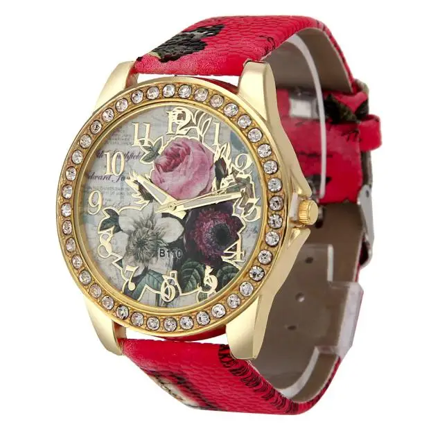 Relojes Mujer 2018 винтажные часы в полоску с цветами женские наручные из искусственной
