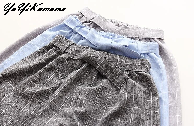 YoYiKamomo 2017 Women Pants Autumn Spring Japanese Mori Girl wide-legged High Waist Plaid Casual Trousers | Женская одежда