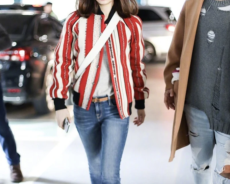 

2019 Time-limited Sale Polyester Casual Bomber Casaco Feminino Jacket Female Jacket And Striped Color Matching Baseball Uniform