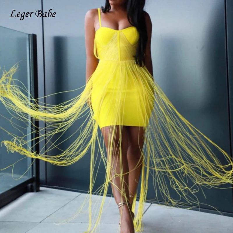 

Leger Babe HL 2018 New Summer Women Sexy Spaghetti Strap Long Tassel High Quality Bodycon Bandage Dress Party Club Wear Dresses