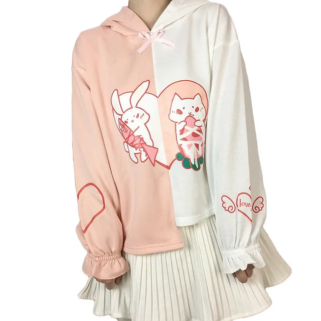 Женская толстовка с капюшоном Kawaii Harajuku для девочек, студенческий Повседневный пуловер с капюшоном, спортивная одежда для девочек