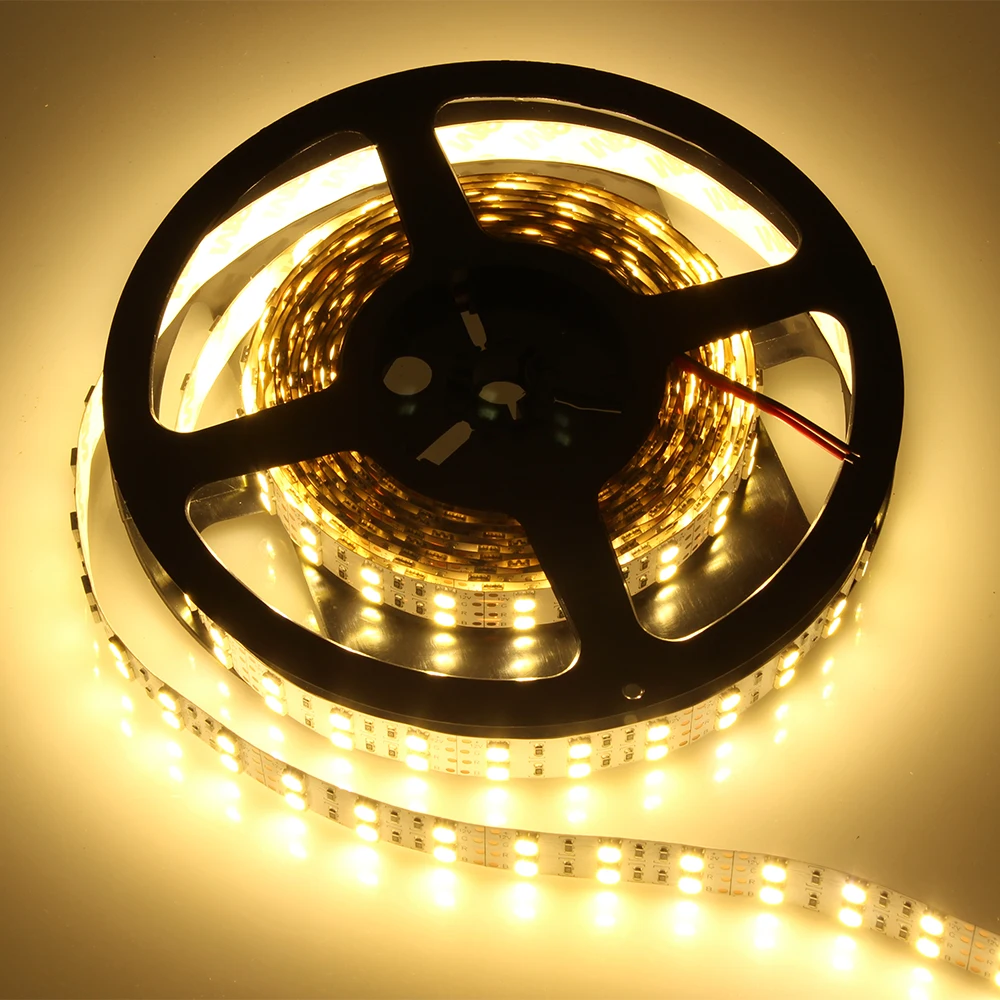 Двухрядная Светодиодная лента 5050SMD, 5 м, Светодиодная лента, световая полоса, Светодиодная лента, не Водонепроницаемая IP22, 120 светодиодов/м, 12 В постоянного тока, теплый белый/белый