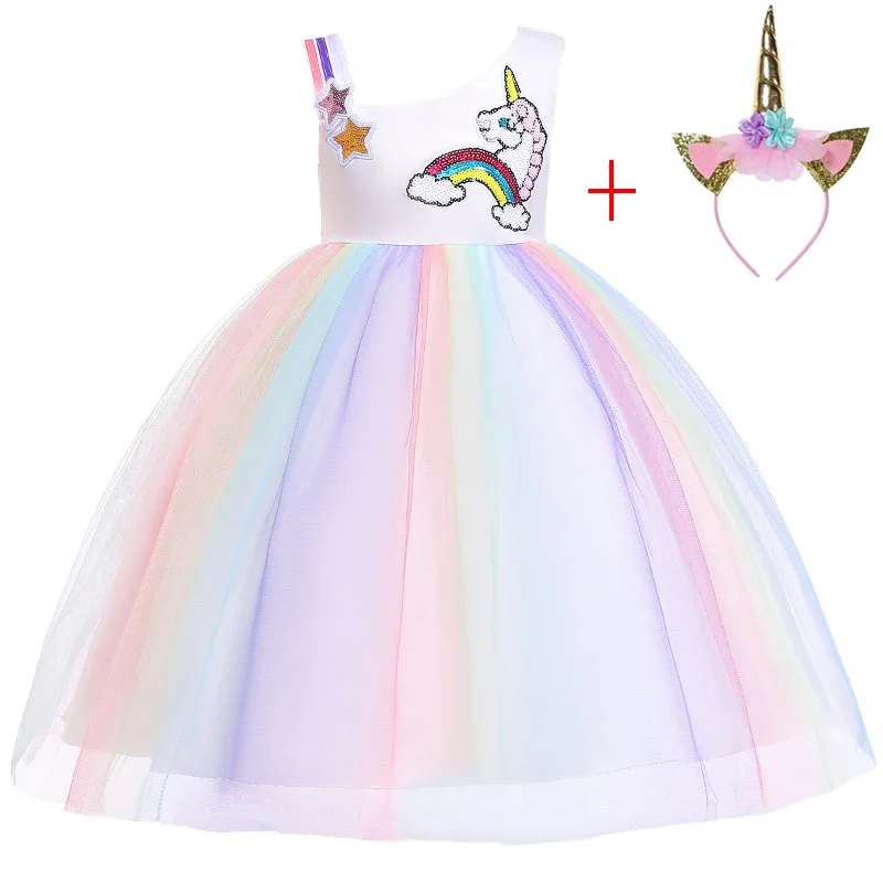 Kids Unicorn Tutu Dress Pastel Rainbow Princess Dresses Girls Party Gown Children Cosplay Costume Vestido De Festa Infantil | Детская