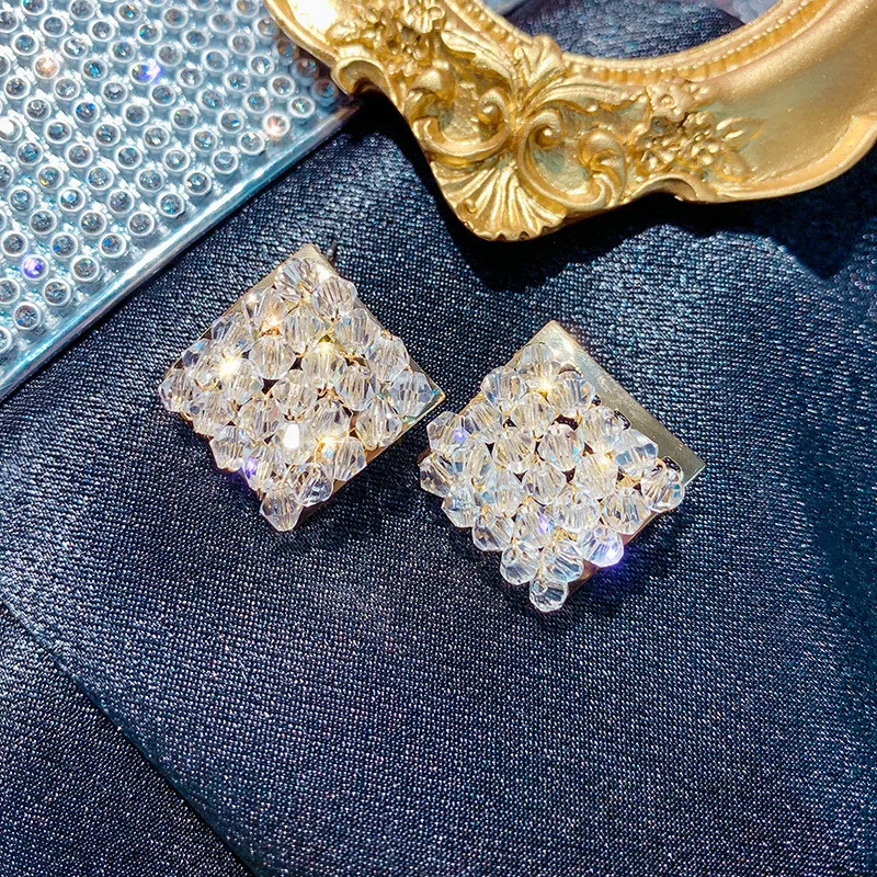 FYUAN Geometric Crystal Stud Earrings for Women Bohemia Handmade Weaving Beads Earrings Statement Jewelry Gifts