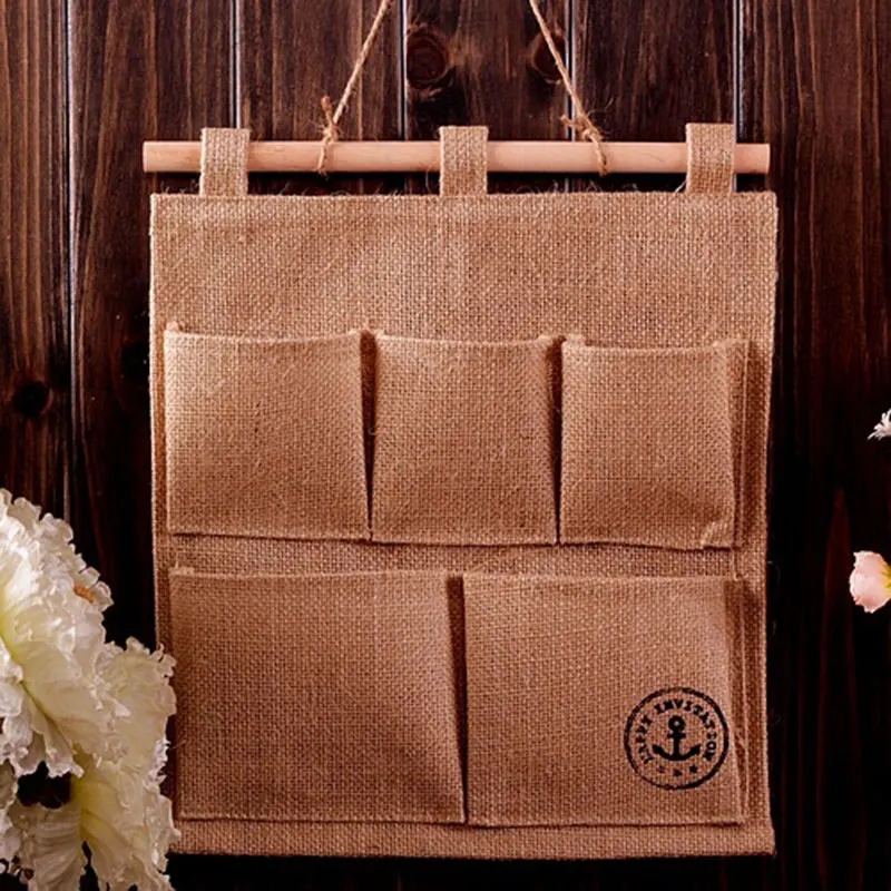 2 шт./упак. Лен организации сумки складные для хранения повесить на стену в