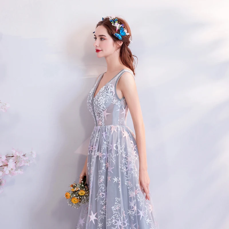Серый кружево Вечерние платья Топ Прозрачные халаты De Soiree Tendance Longue для женщин