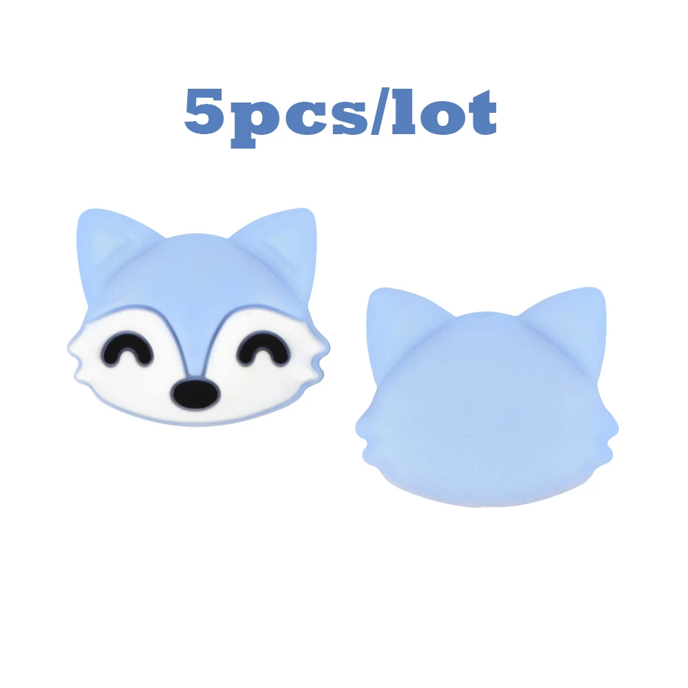 light blue 57 TYRY. HU 5 шт./лот кольцо для прорезывания зубов в виде лисицы мультфильм силиконовые бусины Детские Прорезыватели для зубов пищевого качества игрушки для прорезывания зубов соски цепи клип инструменты для DIY - Цвет: light blue 57