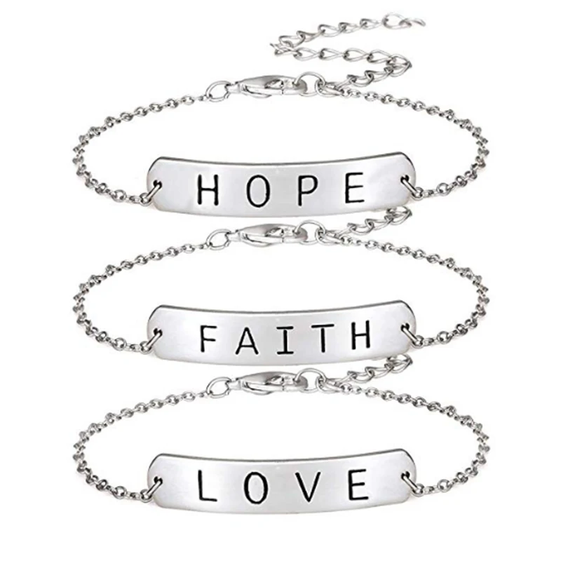 Fashion Inspirational Hope Love Faith Charm Bracelet Gold Silver Color Chain Bracelets For Women Men Stainless Steel Jewelry | Украшения и