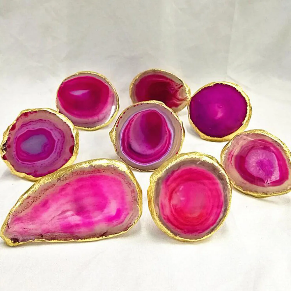 Natural Agate Geode Slice Napkin Ring Electroplated Golden Modern Minimalist Healing Crystal Home Table Decora | Дом и сад