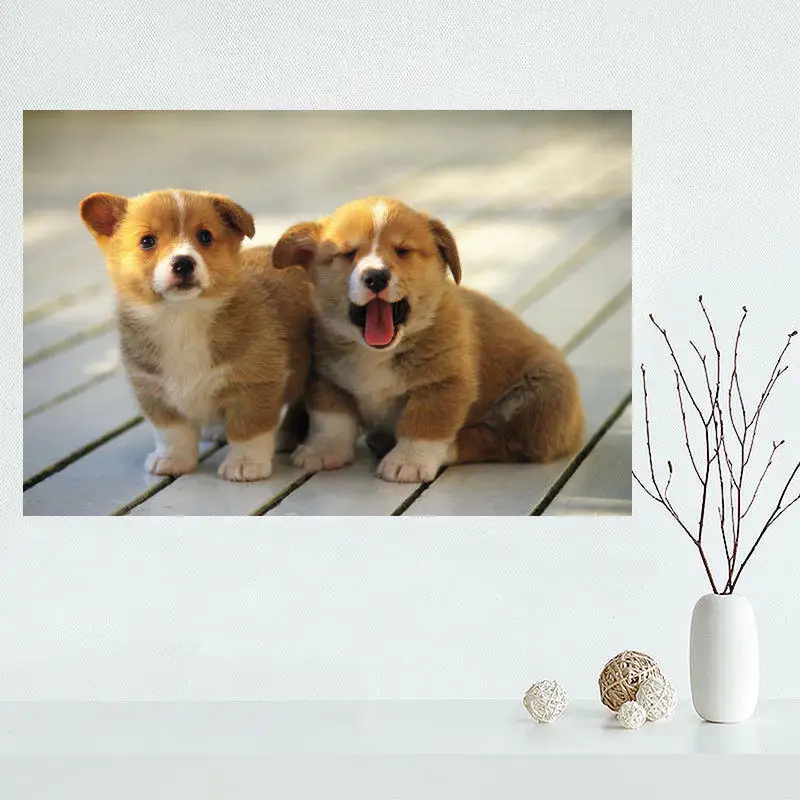 Custom canvas poster Corgi painting High Quality wall Art Fabric Cloth Print | Дом и сад