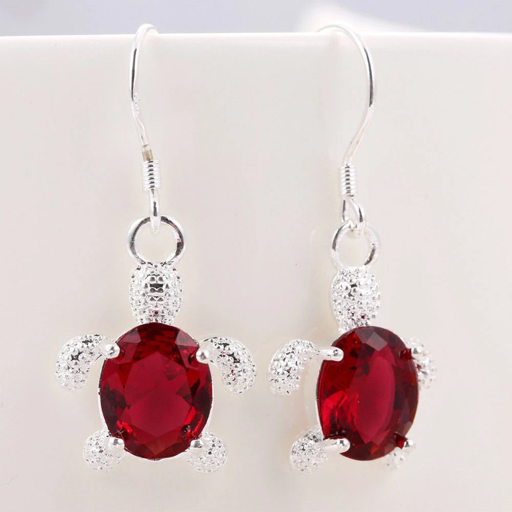 Cute Turtle Silver Drop Earrings for Women Girl Gift Party Rhinestones Long Earring Jewelry Red Blue Green | Украшения и