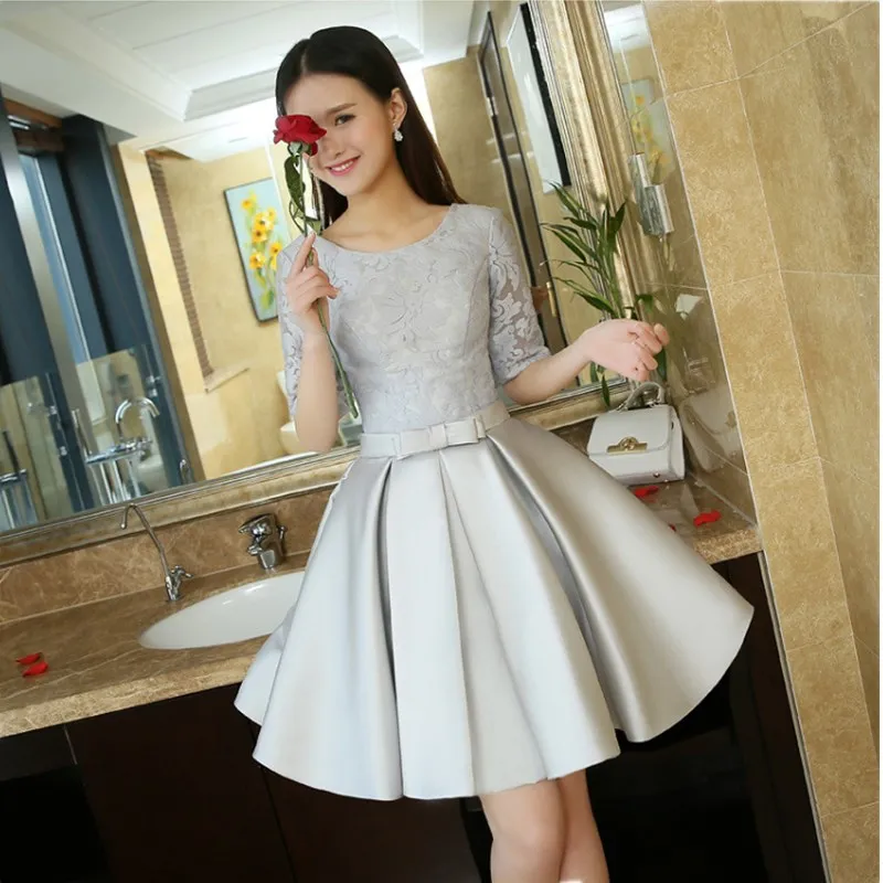 Ruthshen/серебристо серые Короткие коктейльные платья полупальто кружевной топ Vestidos