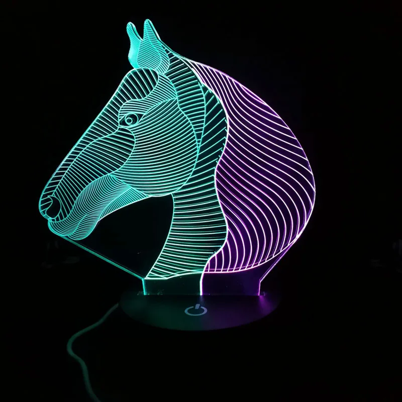 Новая Лошадь 3D ночник креативный 3 D лампа визуальное освещение для украшения комнаты рождественский подарок, новинка для малышей