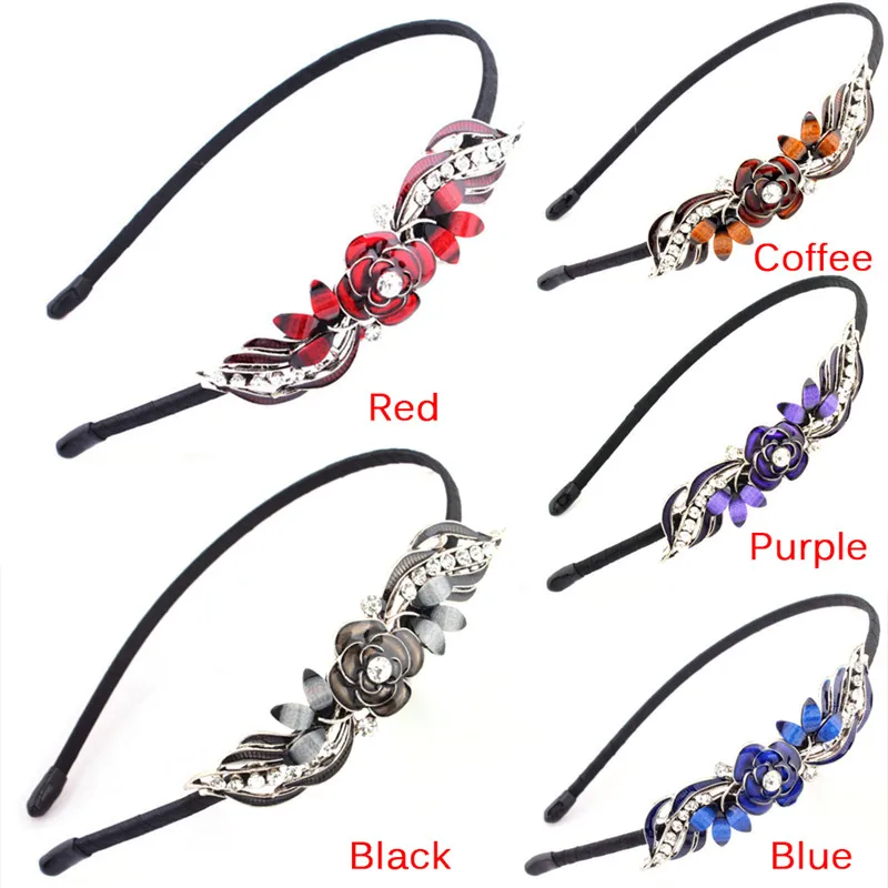 

Flower Leaf Rhinestone Hair Hoop Headband Hairband For Women Girls Bezel Hair Band Women Girls Hair Accessories