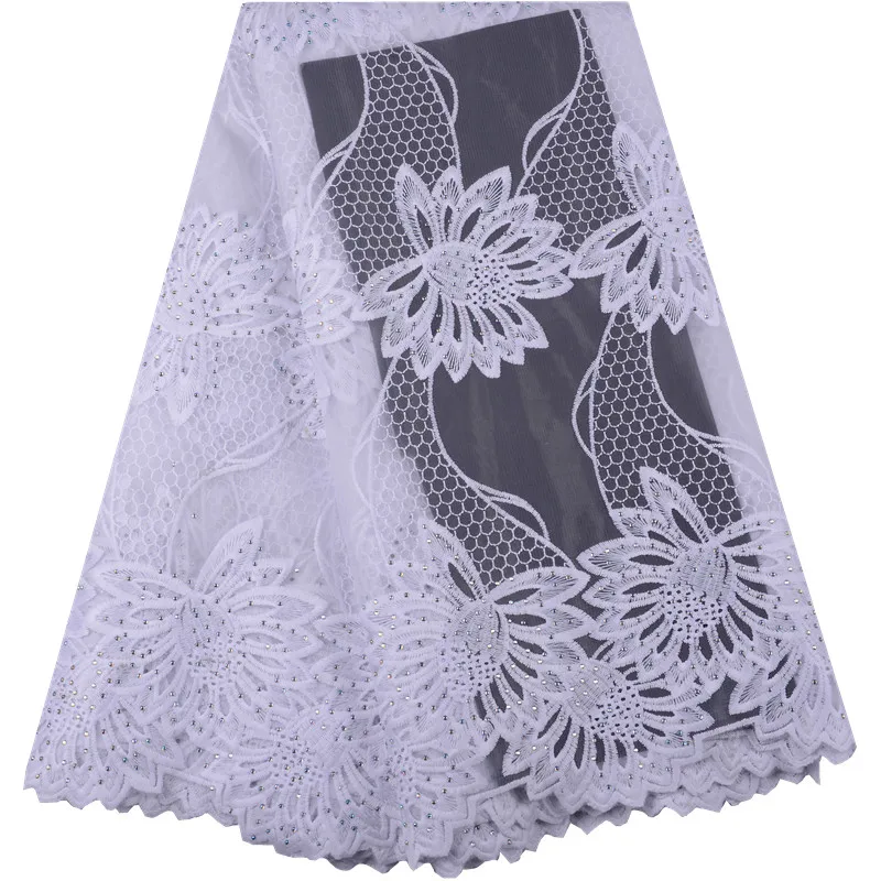

White Black Color Milk Silk Lace Fabric With Plenty Stones High Quality French Lace Fabric For Christmas Diy Dress Sewing F1437