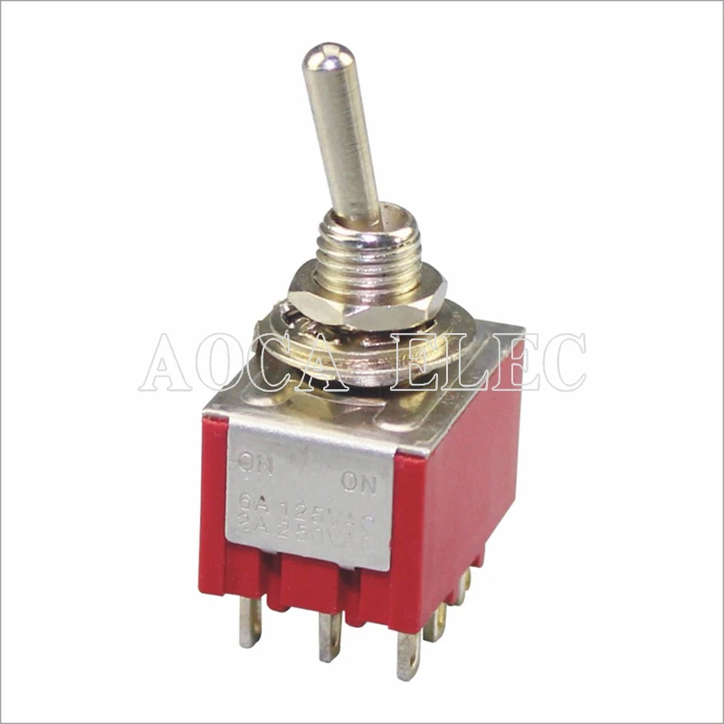 

50PCS MTS-302R 3PDT ON-ON 9 Pin Toggle Switch Red 3 Pole Double Throw 3-way With Solder Terminal
