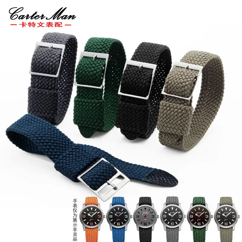 Черный ремешок для часов 20 мм высококачественный нейлоновый Perlon специальный