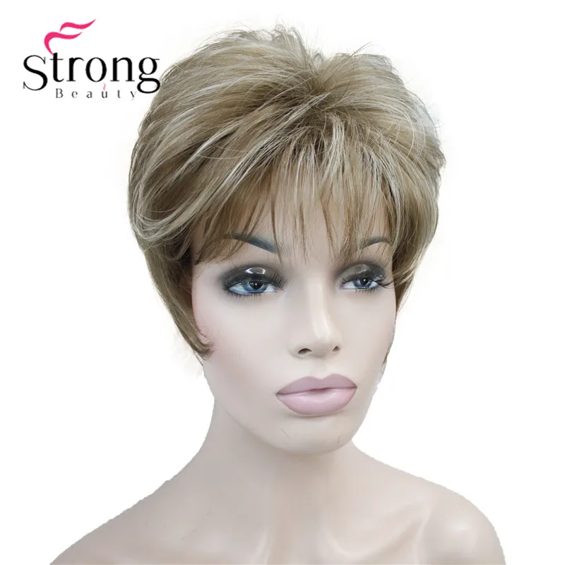 StrongBeauty короткий слоистый блонд лохматый Классический колпачок полный синтетический парик выбор цвета