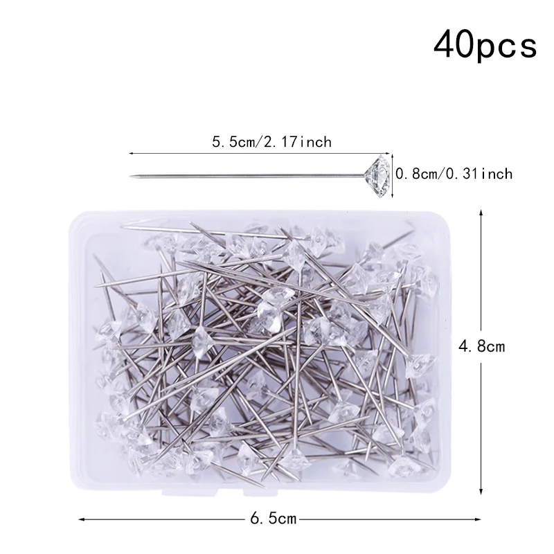 40pcs 0.8x5.5cm Lmdz 4 Размеры 100/40/20 шт. блеск алмазов шпильки с кристаллической головкой для свадьбы или корсаж-бутоньерка цветочный букет булавки с Пластик коробка - Цвет: 40pcs 0.8x5.5cm