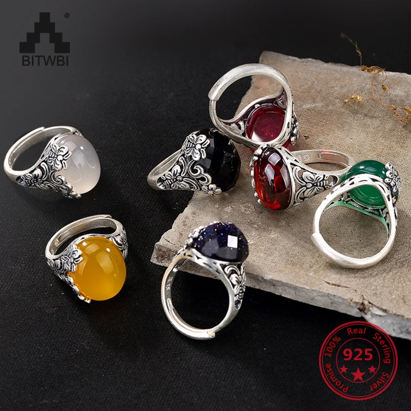 Vintage Rings Fashion Elegant Butterfly Plum Blossom Carnelian Garnet Corundum Open Ring 925 Sterling Silver Women Jewelry | Украшения и