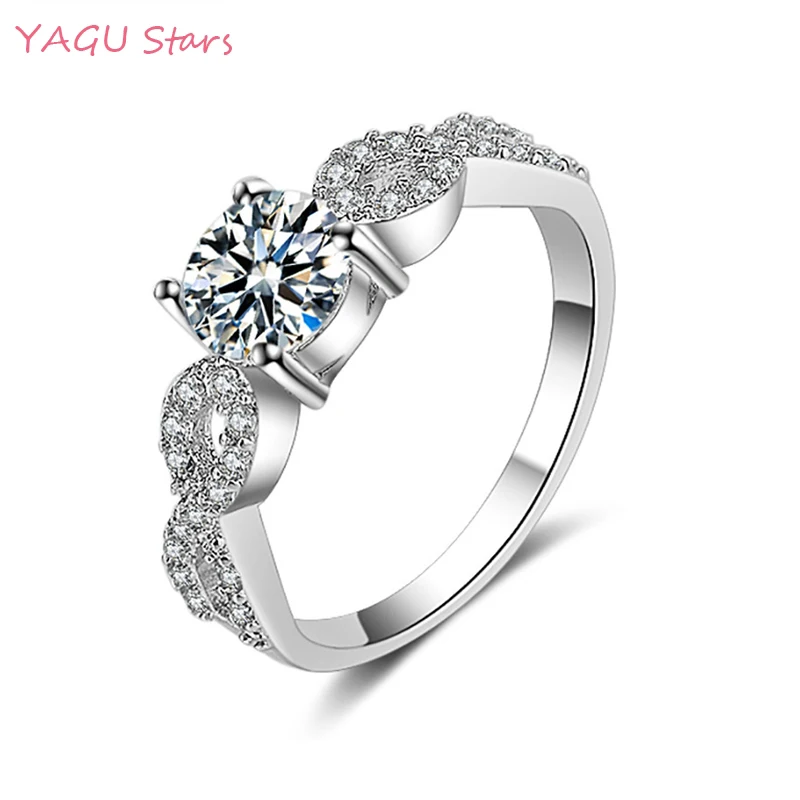 Мода 585 белое золото цветные свадебные кольца для женщин Переплетенные Fate Love