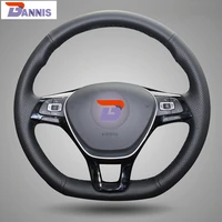 bannis black artificial leather diy hand stitched steering wheel cover for volkswagen vw golf 7 mk7 new polo jetta passat b8