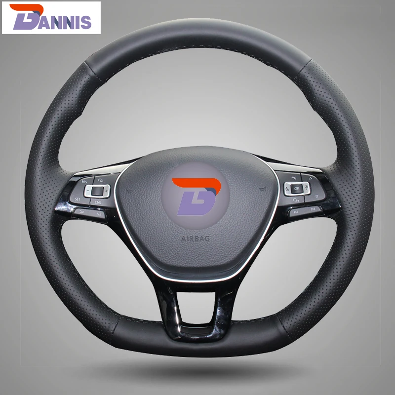 BANNIS Black Artificial Leather DIY Hand-stitched Steering Wheel Cover for Volkswagen VW Golf 7 Mk7 New Polo Jetta Passat B8 | Автомобили