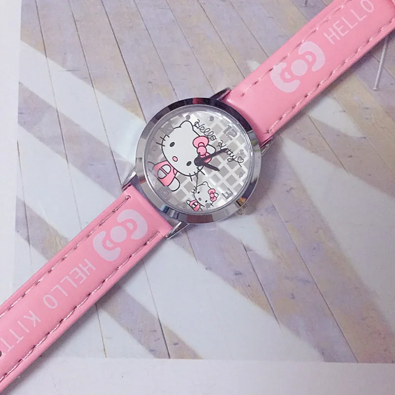 D Hello kitty часы Женские кварцевые наручные часы мультфильм милые часы Дети Кристалл Мода водонепроницаемый из искусственной кожи обучающая машина - Цвет: D