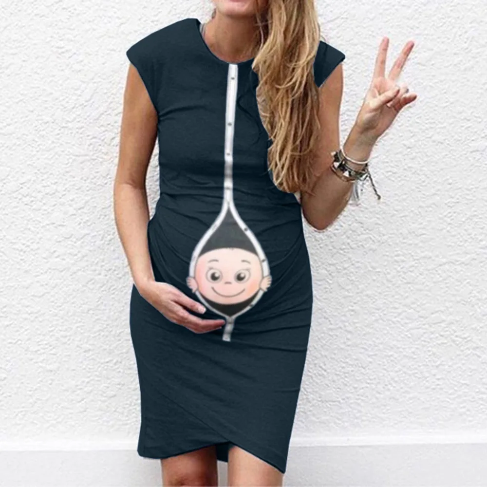 Vetement Femme 2019 Одежда для беременных Хлопковое платье платья с коротким рукавом