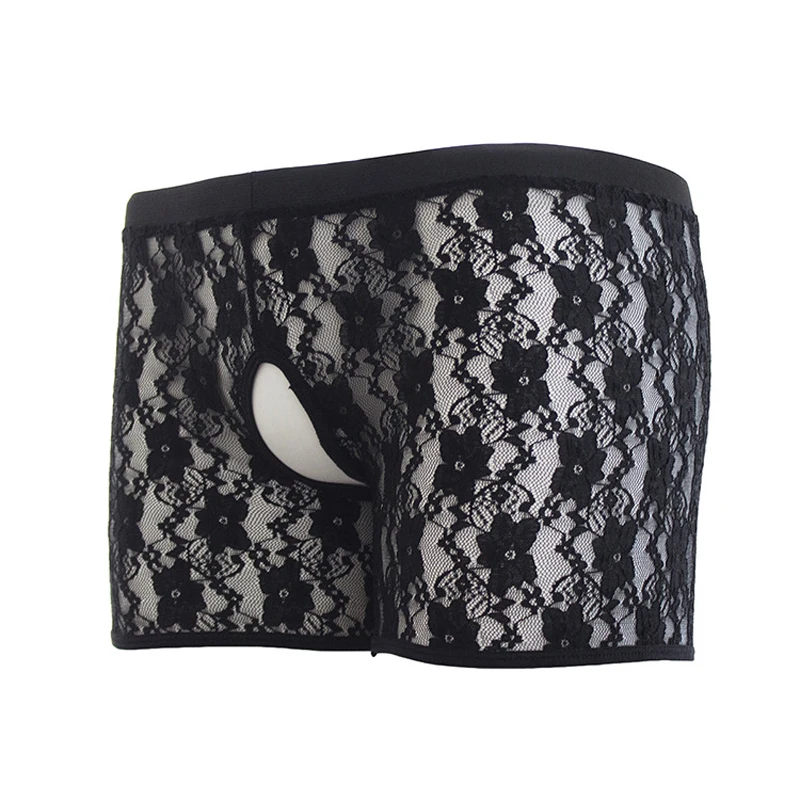 Горячие сексуальные мужские черные шорты Боксеры перспектива цветочные кружева
