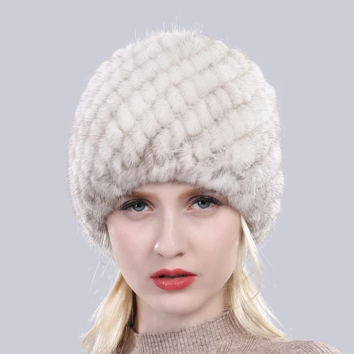 sunlight color Новинка для русской зимы, женские шапки из натурального меха норки, вязаные теплые шапки в полоску из натурального меха норки, Женская эластичная меховая шапка из натуральной норки - Цвет: sunlight color