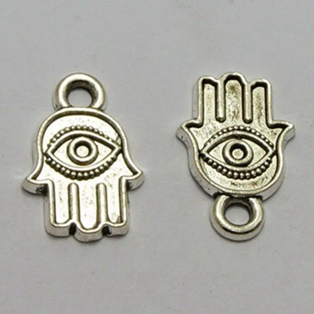

50 Tibet Silver Hamsa Hand Evil Eye Kabbalah Charm Pendants 19X12mm