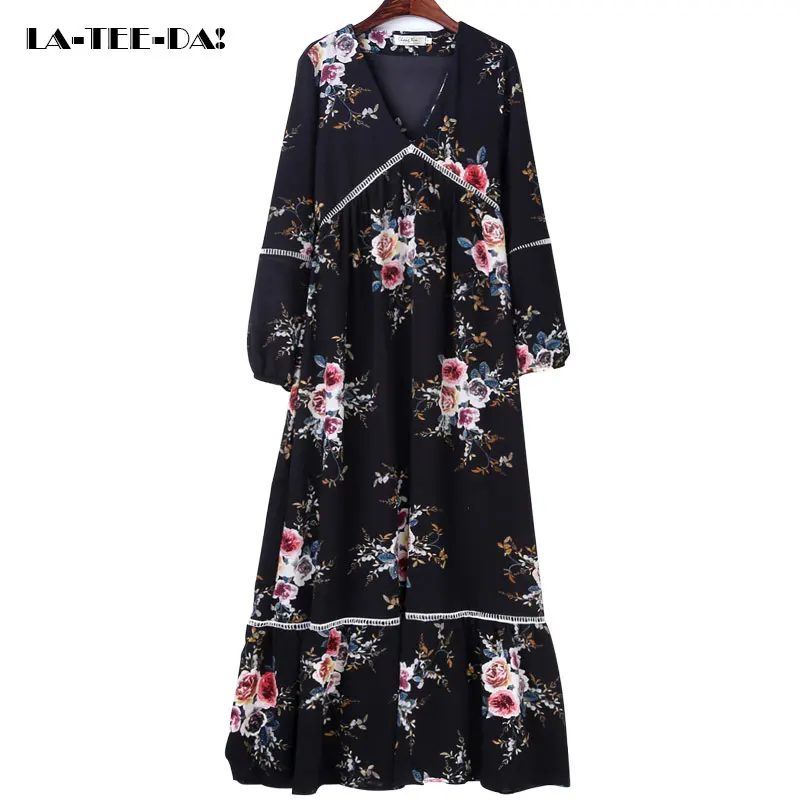 Women Lady Fashion Sexy Deep V Hollow Out Print Floral Retro Dating Dinner Party Dresses LTD101006 | Женская одежда